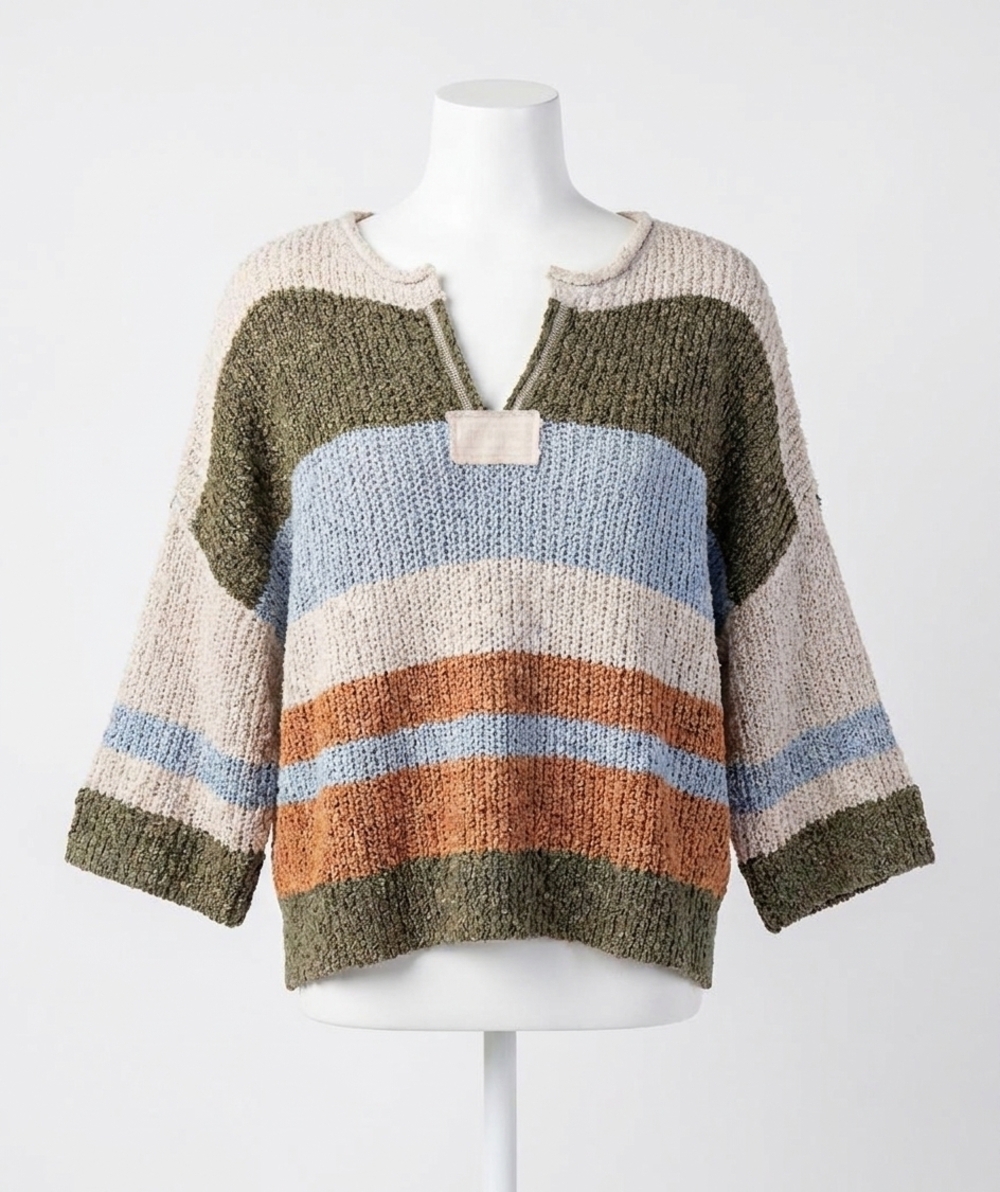 NEW EE:SOME striped notch collar top in fern